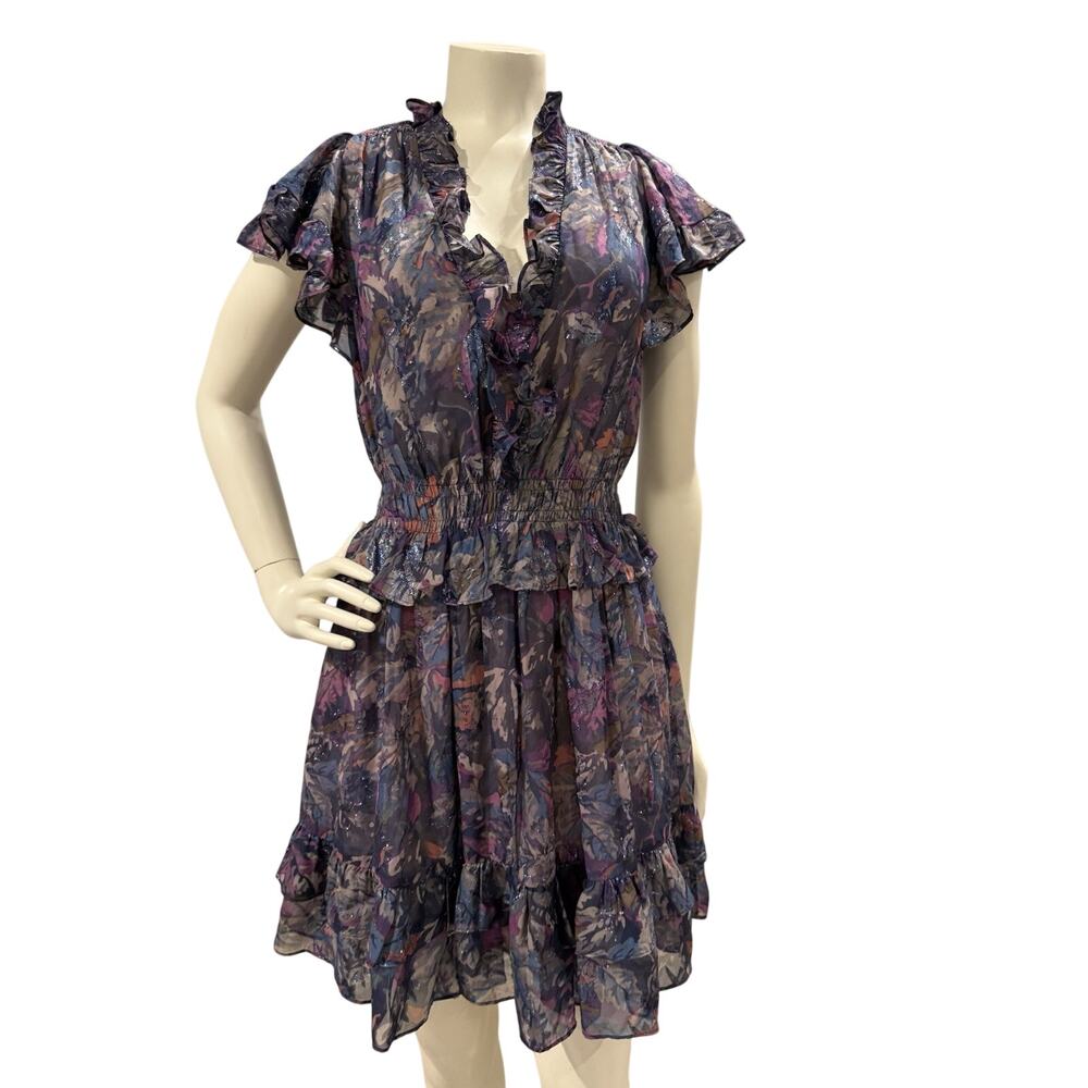 Rebecca Taylor Women’s Giverny Fleur Print Silk Blend Dress Purple Size Medium
